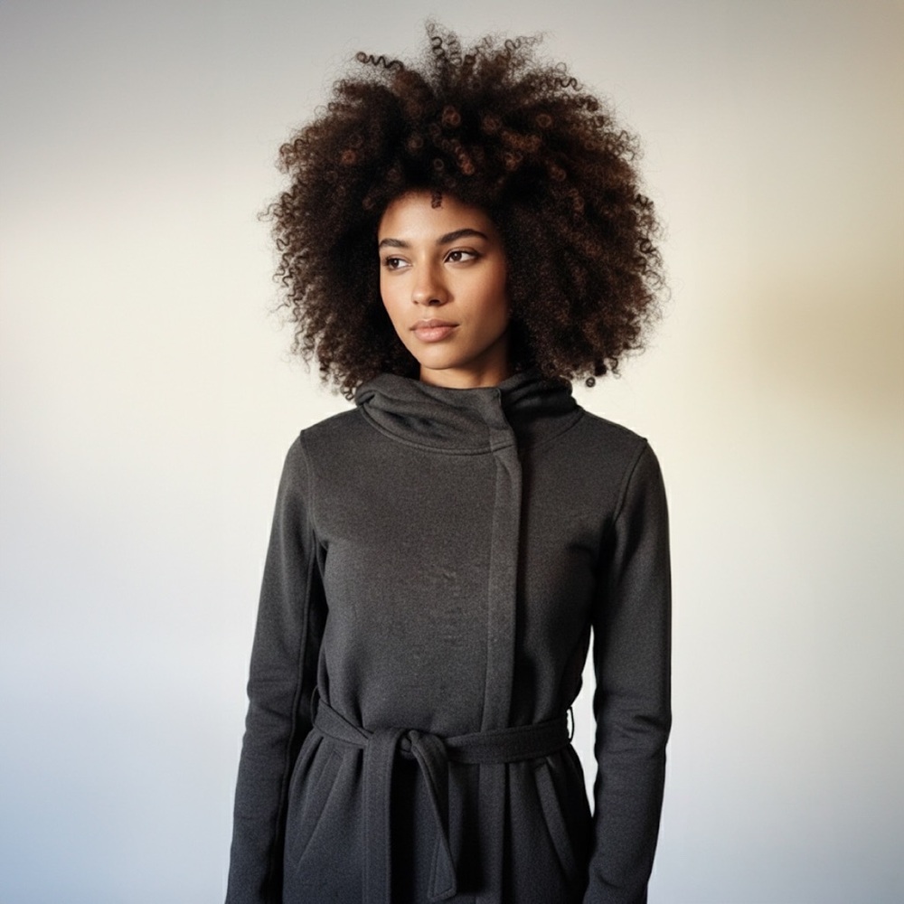 ROOTS Heather Grey Hooded Wrap Cardigan Sweater S Tie Waist Gorpcore Cabincore
